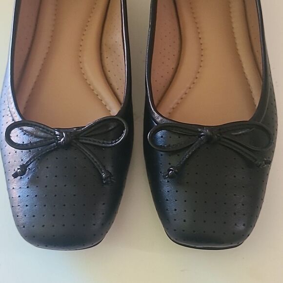 Nordstrom Ashton Perforated Leather Ballet Flat Square Toe With Bow Size 8 - Picture 4 of 14